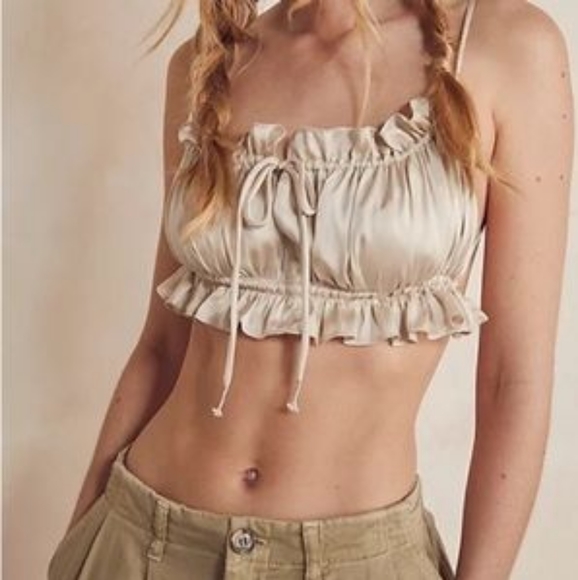 Free People Tops - Rare Intimately Free People Satin Ruffle Trimming Open Back Top